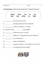 English worksheet: Question words