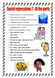 English Worksheet: Social expressions 7 - at the party