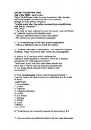 English Worksheet: Call of the Wild - analytical writing guide