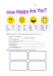English Worksheet: How Happy Are You?