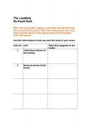 English Worksheet: The LandLady by Roald Dahl Essay Plan