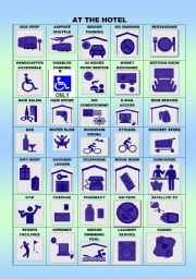 English Worksheet: AT THE HOTEL/SIGNS/PICTIONARY