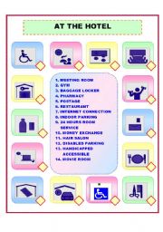 English Worksheet: AT THE HOTEL/SIGNS/MATCHING