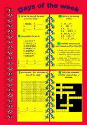 English Worksheet: DAYS OF THE WEEK (fully editable :))