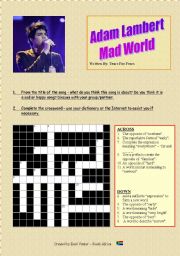 English Worksheet: Song: Adam Lamberts Mad World