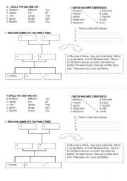 English Worksheet: family members & rooms and furniture x 2
