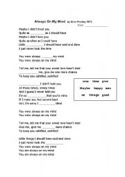 English worksheet: Always on My Mind by Elvis Presley