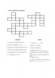 English worksheet: Pronouns crossword