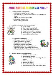 English Worksheet: what sort of person are you?