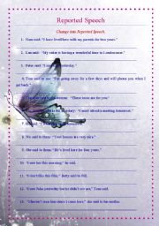 English Worksheet: Reported Speech - 35 sentences to change into reported speech (key)