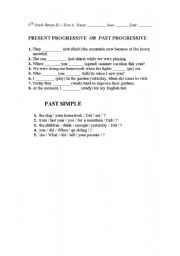 English Worksheet: past simple and progressive quiz