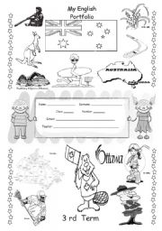 English Worksheet: ENGLISH PORTFOLIO COVER (for colouring) - English Speaking Countries - 3/3