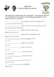 English worksheet: People Hunt for beginning school year