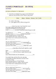 Family Portrait by PinK (song worksheet)