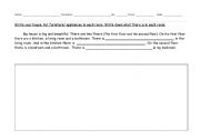 English Worksheet: vocabulary about furniture and type of room (cloze test and drawing)
