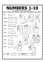 English Worksheet: DOUBLE PUZZLE (NUMBERS 1-10)