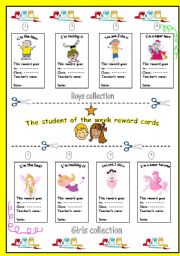 The student of the week reward cards