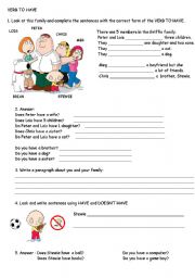 English Worksheet: VERB TO HAVE