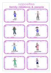 English Worksheet: OPPOSITES - family relations  &  people  ~ 16  flash cards