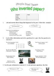English Worksheet: Who invented paper?  Simple Past 