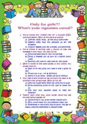 English Worksheet: Whats your signature cereal quiz: only for girls (21.08.2010)