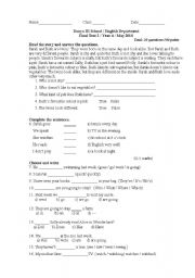 English Worksheet: Reading,Grammar and Writing