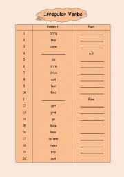 English Worksheet: Irregular Verbs 