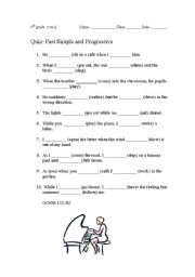 English worksheet: quiz on past simple and progressive