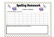 English worksheet: My English Spelling Homework 