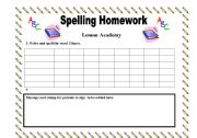 English Worksheet: My English Spelling Homework 