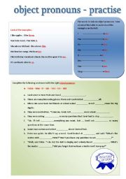 English Worksheet: OBJECT PRONOUNS - PRACTISE