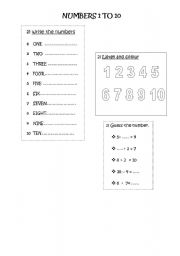 English worksheet: numbers 1 to 10