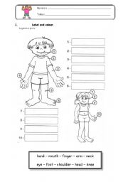 English Worksheet: Body Parts (first part)