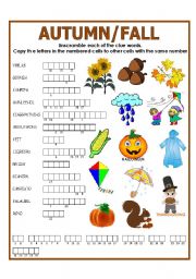 English Worksheet: DOUBLE PUZZLE (AUTUMN/FALL) + KEY