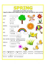 English Worksheet: DOUBLE PUZZLE (SPRING) + KEY