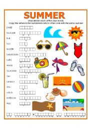 English Worksheet: DOUBLE PUZZLE (SUMMER) + KEY