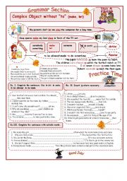 English Worksheet: Complex  Object  without 