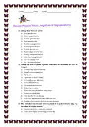 English Worksheet: Passive voice, negative questions and tag questions