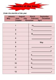 English Worksheet: Months of the Year