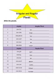 English Worksheet: plurals