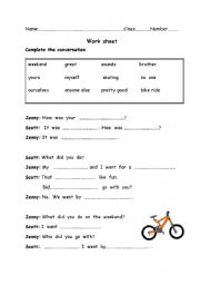 English Worksheet: conversation: what did you do on the weekend?