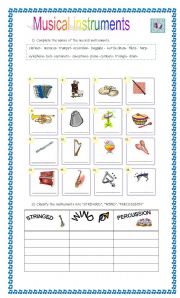 English Worksheet: Musical instruments