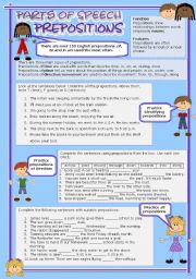 English Worksheet: Parts of speech (9) - Prepositions (fully editable)