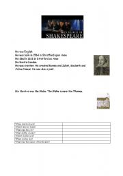 English worksheet: lets discover Shakespeare