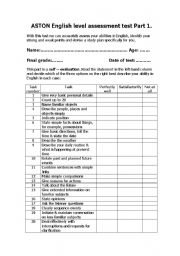 English Worksheet: oral assessment test for one on one classes