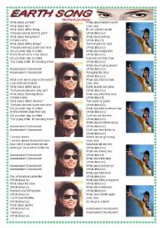 English Worksheet: Song: Earth Song (Michael Jackson) - comprehension + vocabulary on environment ((2 pages)) ***fully editable