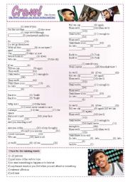 English Worksheet: Song: Crawl (Chris Brown) - gap-filling + definitions, writing + 2 (lyrics + keys) ((4 pages)) ***fully editable