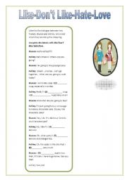 English Worksheet: I/ YOU Like-Dont Like-Hate-Love