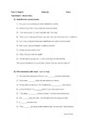 English Worksheet: modal verbs- can, may & must