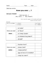 Interview activity using present perfect